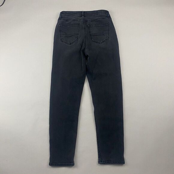 American Eagle Black/Gray Mom Jeans 2 Reg Denim Jeans Cotton Distressed Stretch - Picture 10 of 11